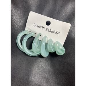 3 Pair Hoop Drop Earrings Seafoam Green Plastic with Metal Posts